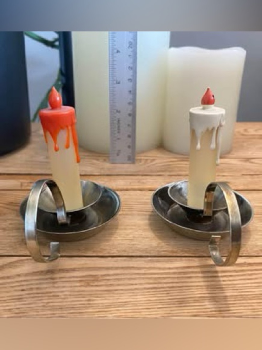 Vintage Plastic Melting Candle Salt & Pepper Shakers with Metal Chamberstick